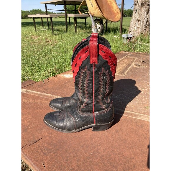 Original Abilene Boots Western Cowboy Red Black Leather (READ F/ SIZE) VTG 90s - Picture 3 of 12
